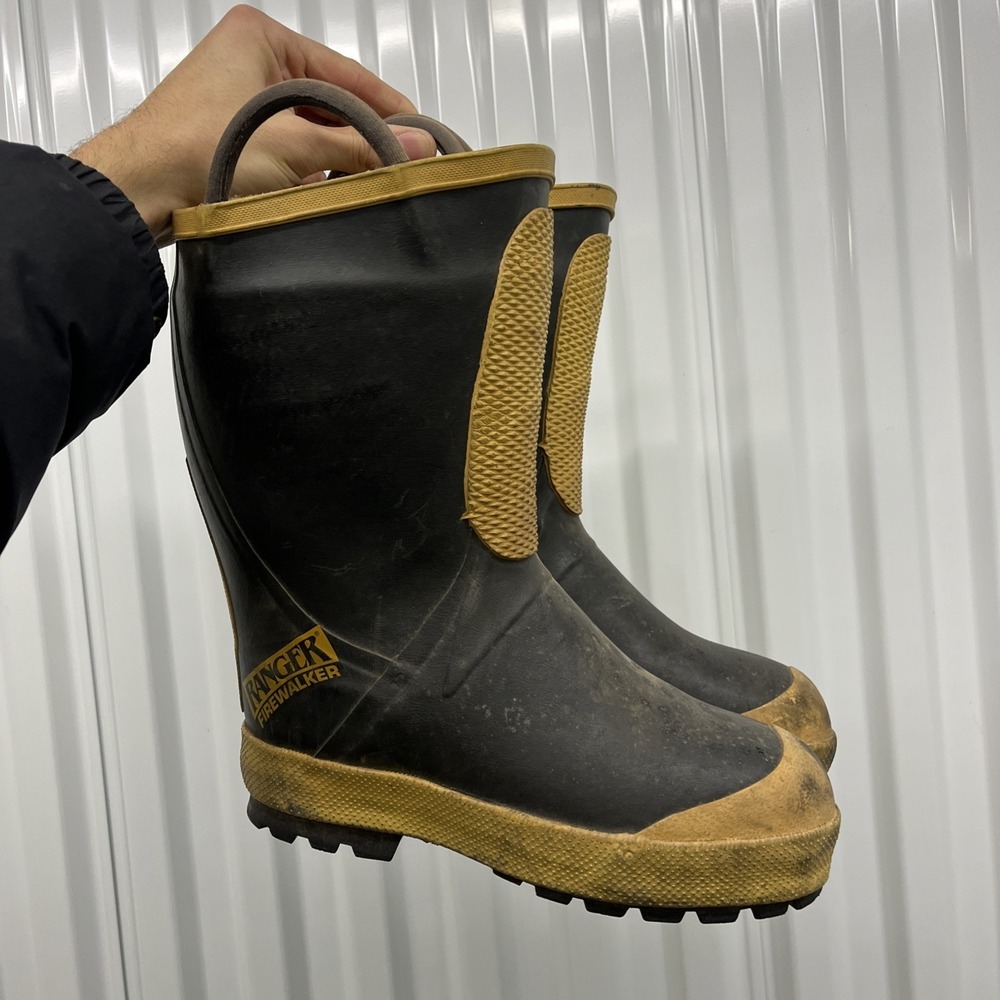 Vtg Ranger Firewalker Boots Womens 9 M Black Yellow Rubber Firefighter USA Union